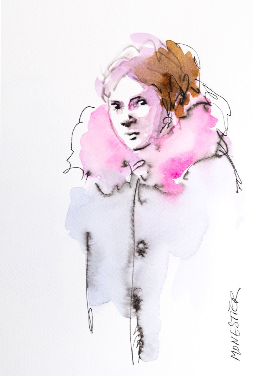 Portrait #9 - small size on paper - 24X16 cm by Fabienne Monestier