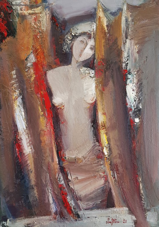 Near the curtain 46x65cm ,oil/canvas, abstract portrait