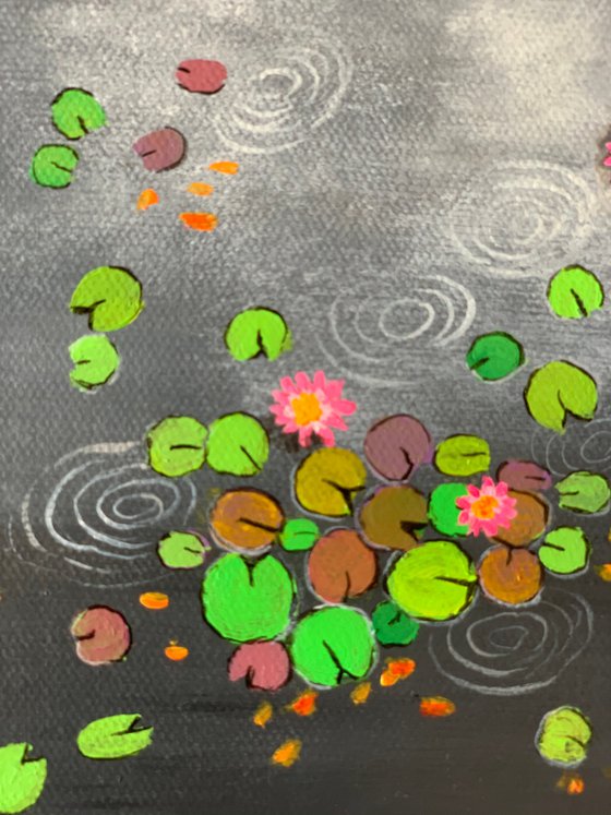 Grey water lilies II ! Small Painting!!  Ready to hang