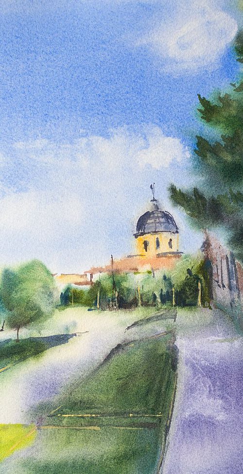 Salamanca, Spain. Original watercolor. One of a kind impression landscape urban USAL interior by Sasha Romm