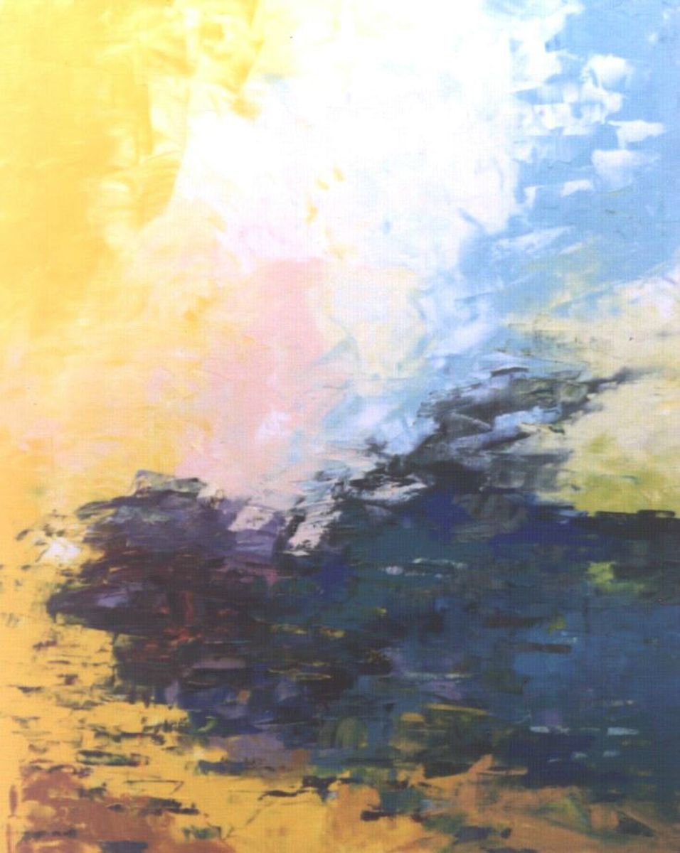 Abstract Landscape Oil Painting By Saroja Van Der Stegen, 25 X 30", Yellow Oct. (Ref#:445-20F), Original Artwork