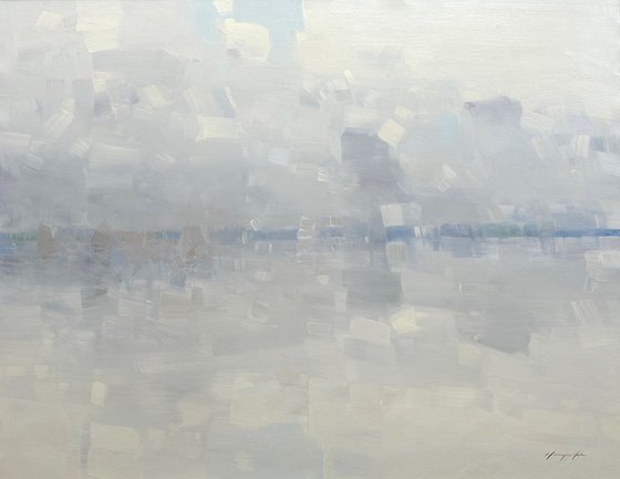 Foggy Ocean, Original oil painting, Handmade artwork, One of a kind
