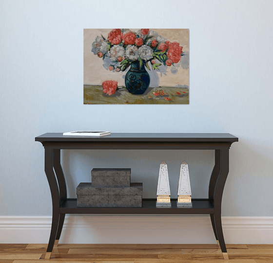 Peonies in Emerald Vase