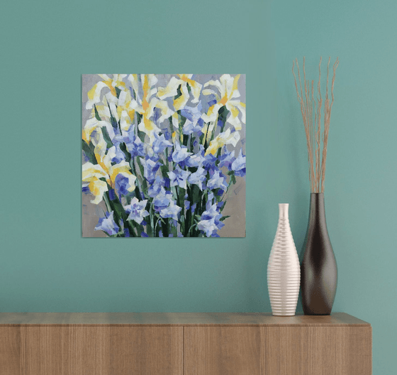 Yellow and blue. one of a kind, handmade artwork, original painting.