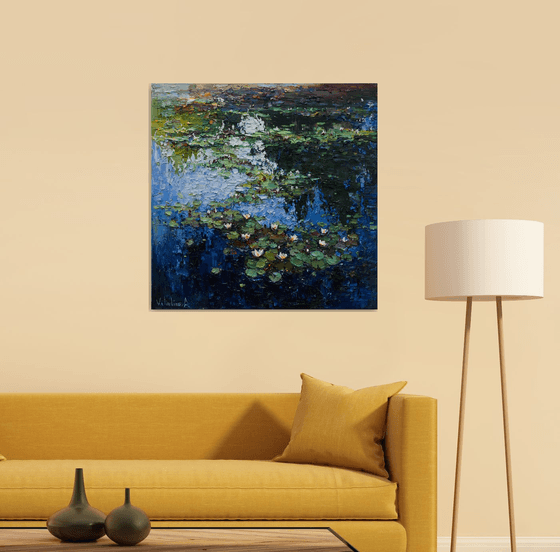 White Water Lilies - Impasto Original Oil painting