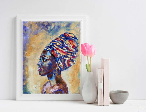 African Woman Portrait Painting Original Art Black Female Wall Art African American Girl Artwork