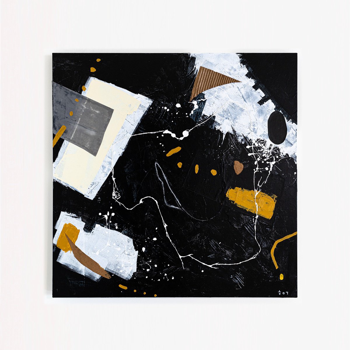 Abstract Acrylic Painting By Hyunah Kim, 40 X 40, Black Abstract With Objects, Original Artwork