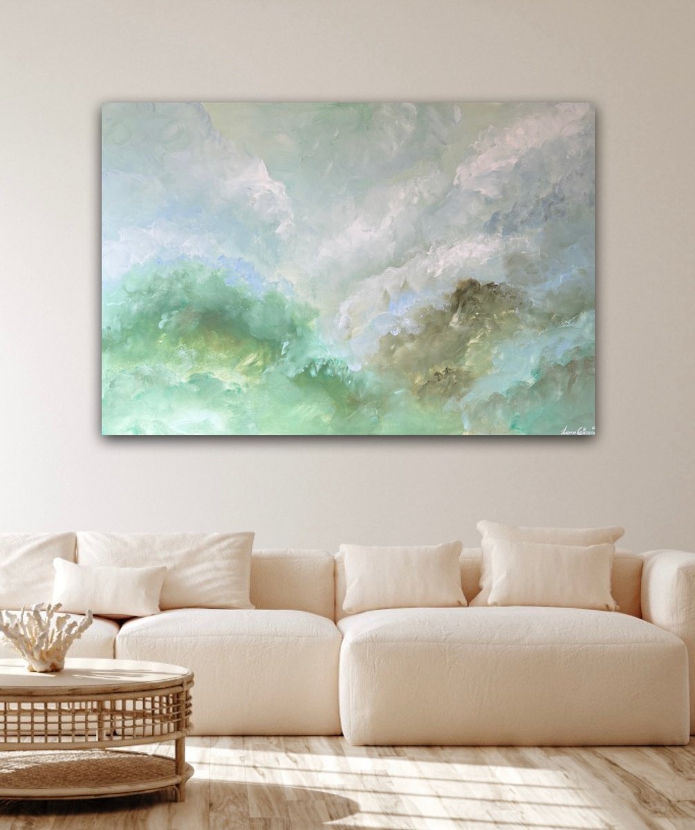 Abstract Landscape Acrylic Painting By Ivana Gigovic, 59 X 39, Aurora Mist, Original Artwork