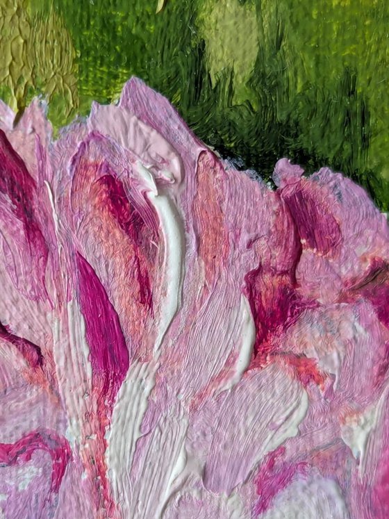 Peonies and Cherries in Summer Garden