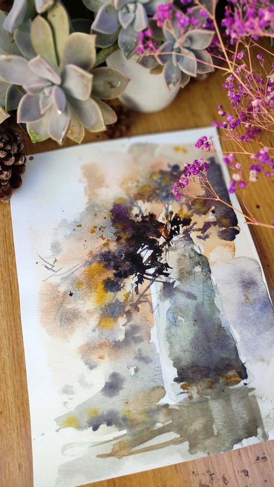Flowers in a vase Original Watercolour Painting, original semi-abstract painting, wall art flowers, original for her, contemporary art fleur