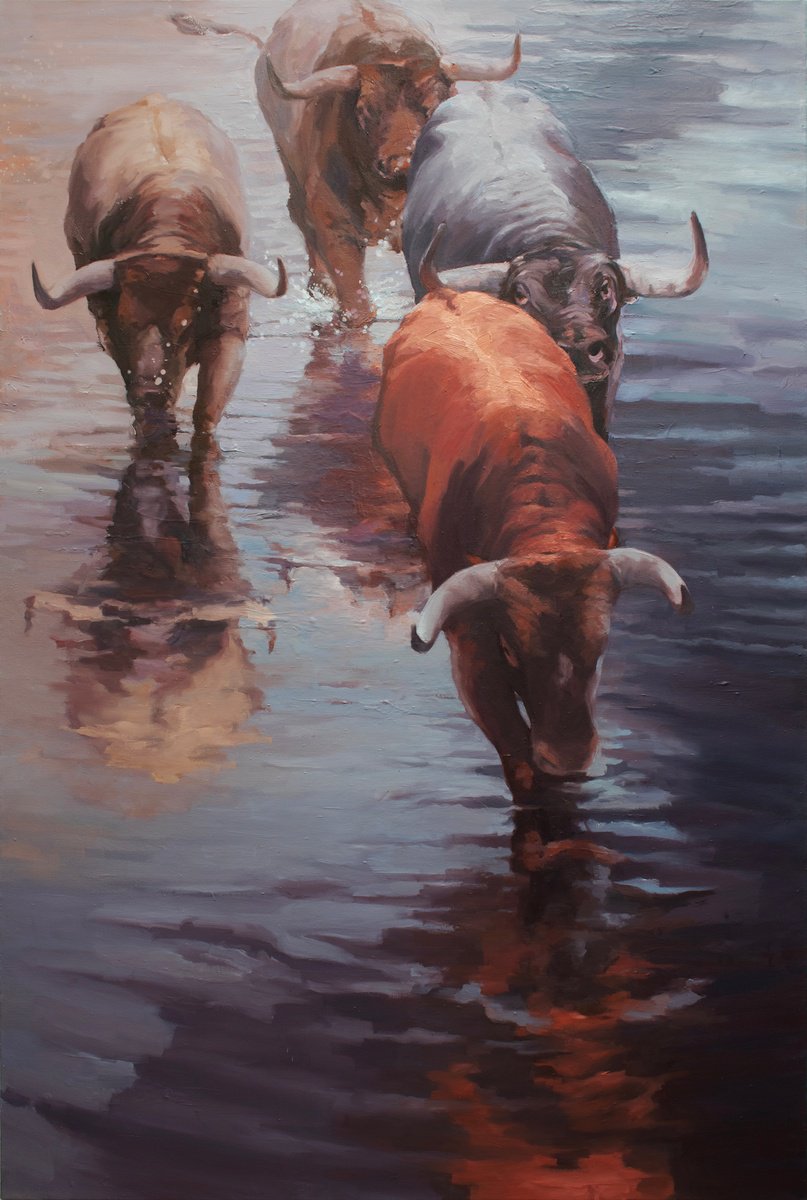 Impressionistic Animal Oil Painting By Zil Hoque, 47 X 71", Transgressions Ii, Original Artwork