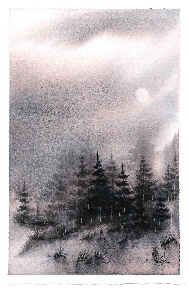 Impressionistic Landscape Watercolour By Ieva Janu, 7 X 11, Mountains Iv, Original Artwork