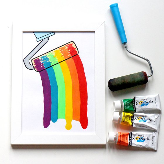 Paint A Rainbow - Pop Art Paint Roller On Unframed A4 Paper
