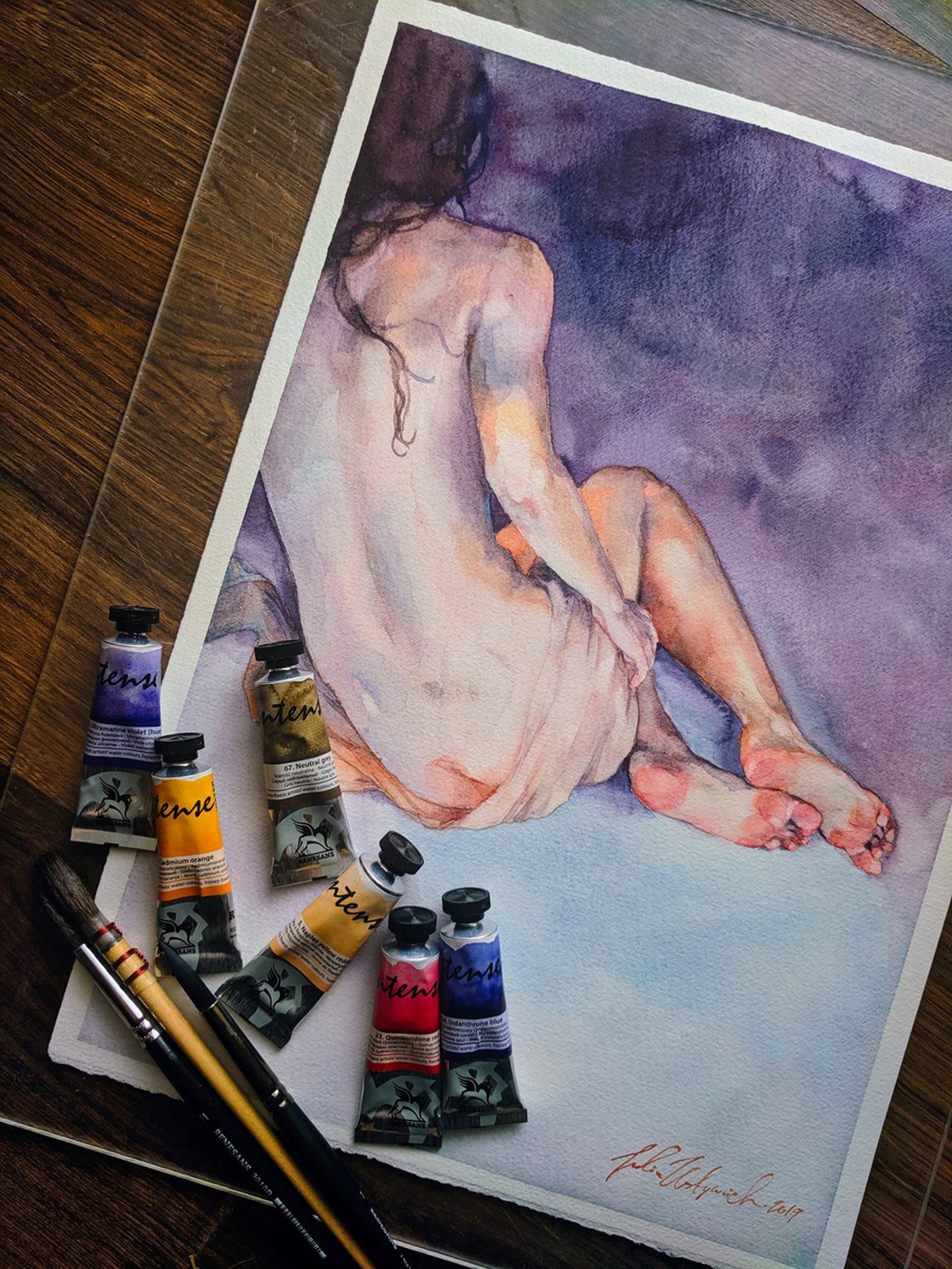 Naked in the dark Watercolour by Julia Ustinovich | Artfinder