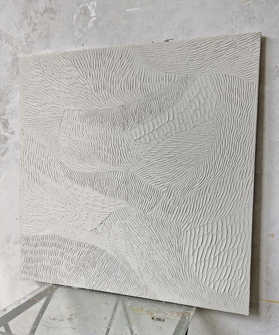 "Nulla 4" White acrylic abstract textured art