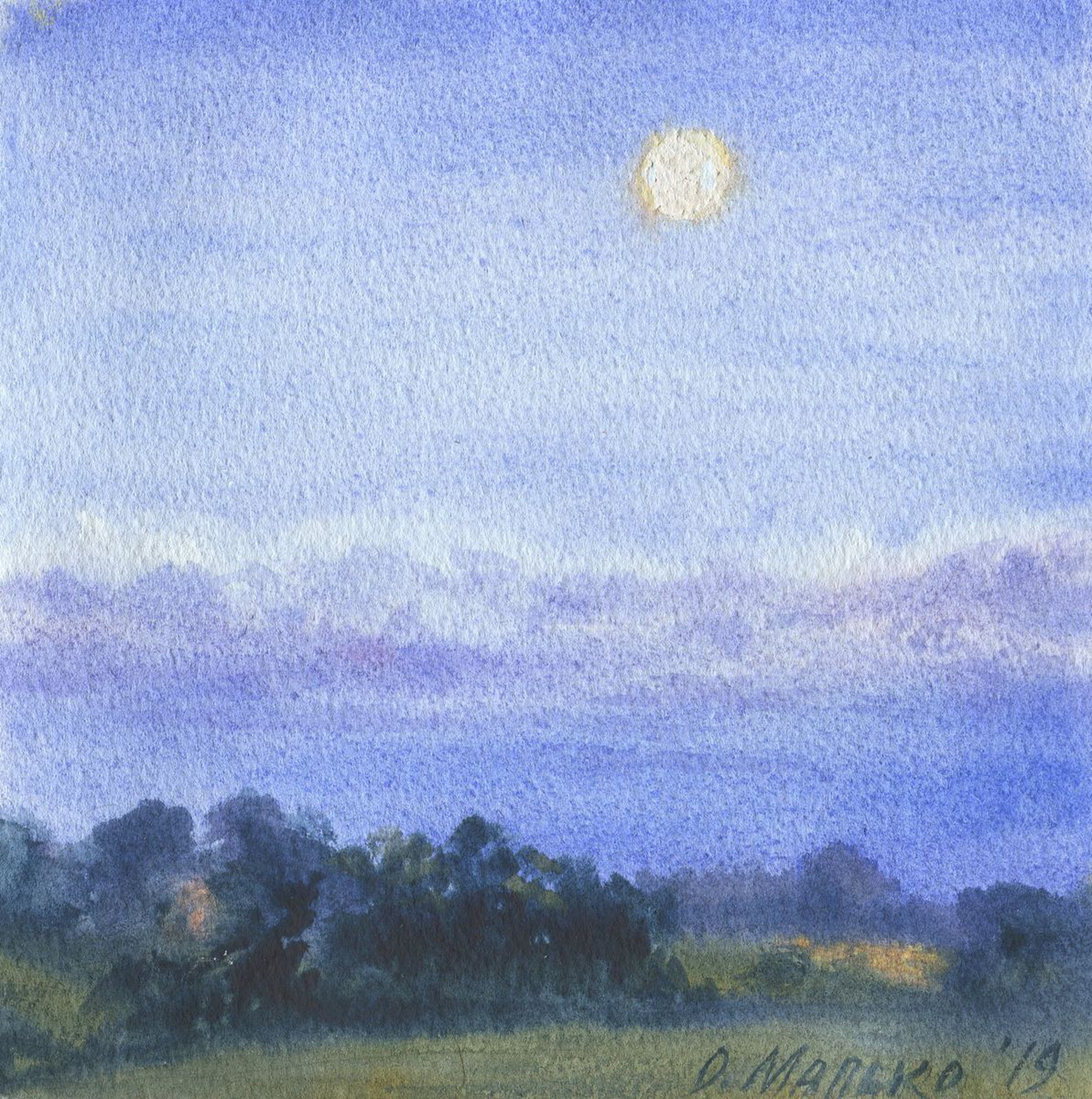 Moon Clouds Night Sky Watercolor Landscape Artfinder