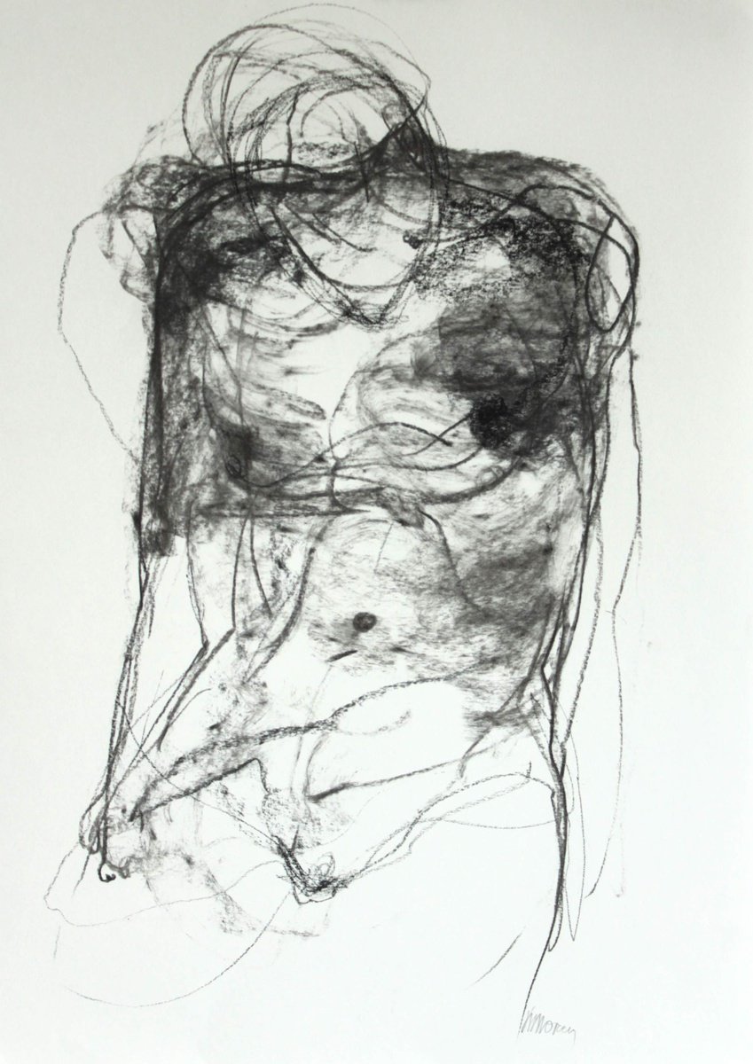 Abstract Portrait Charcoal Drawing By Magdalena Morey, 17 X 23", Core 3, Original Artwork