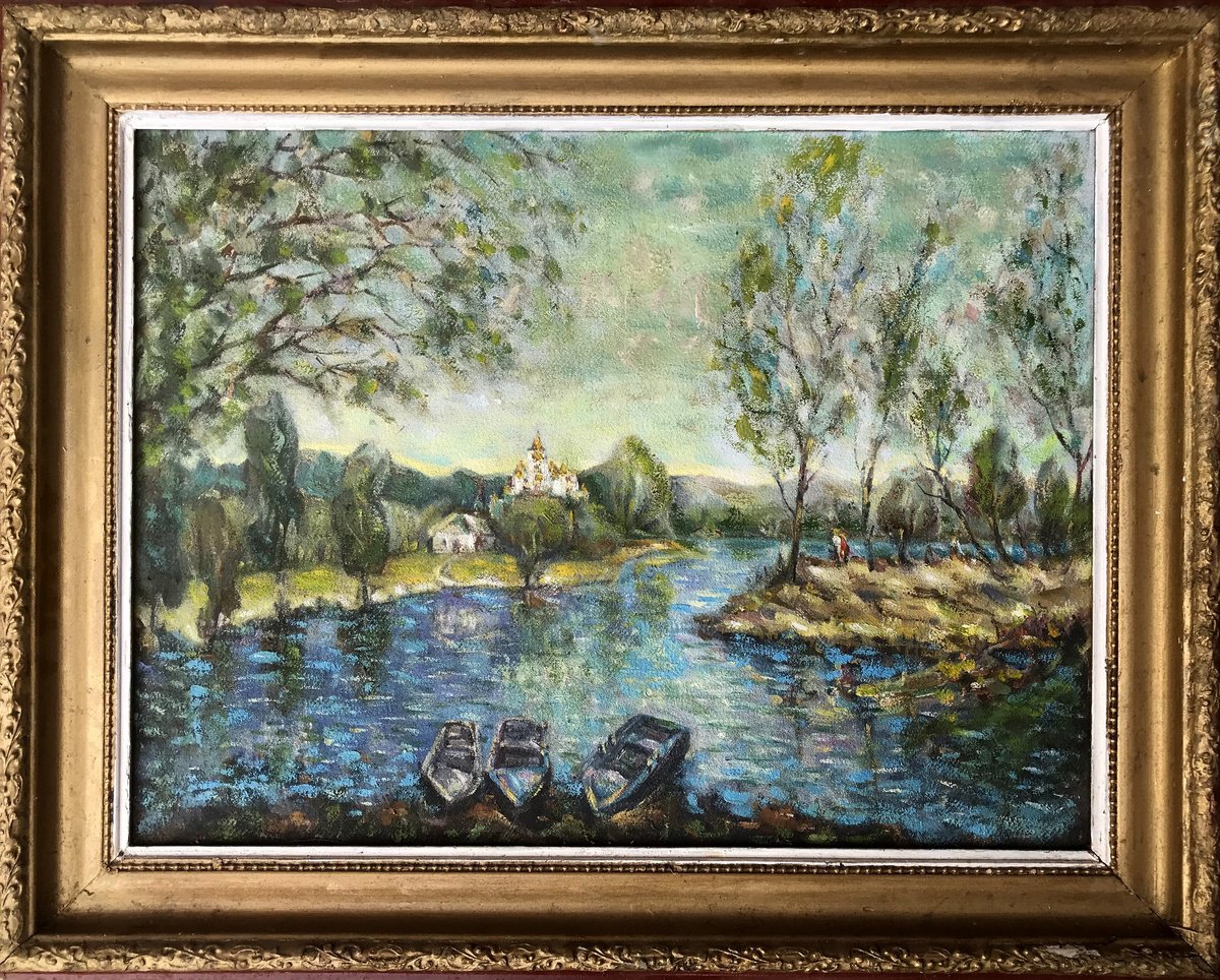 Impressionistic Landscape Oil Painting By Ivan Shapoval, 26 X 20, Summer Day, Original Artwork