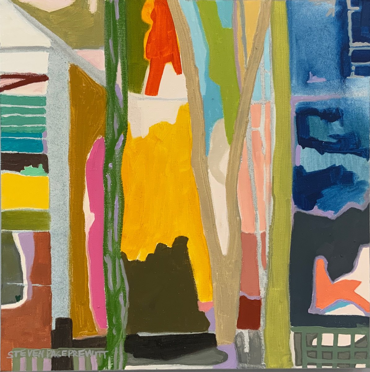 Impressionistic Abstract Oil Painting By Steven Page Prewitt, 20 X 20", Fresh Deck Paint And Azaleas, Original Artwork