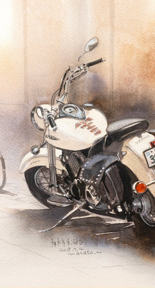 White Motorcycle in Warm Light by Masato Watanabe