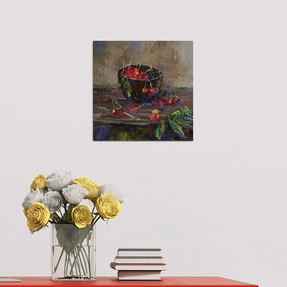Still life - Cherries․ 30x30cm, oil painting, ready to hang
