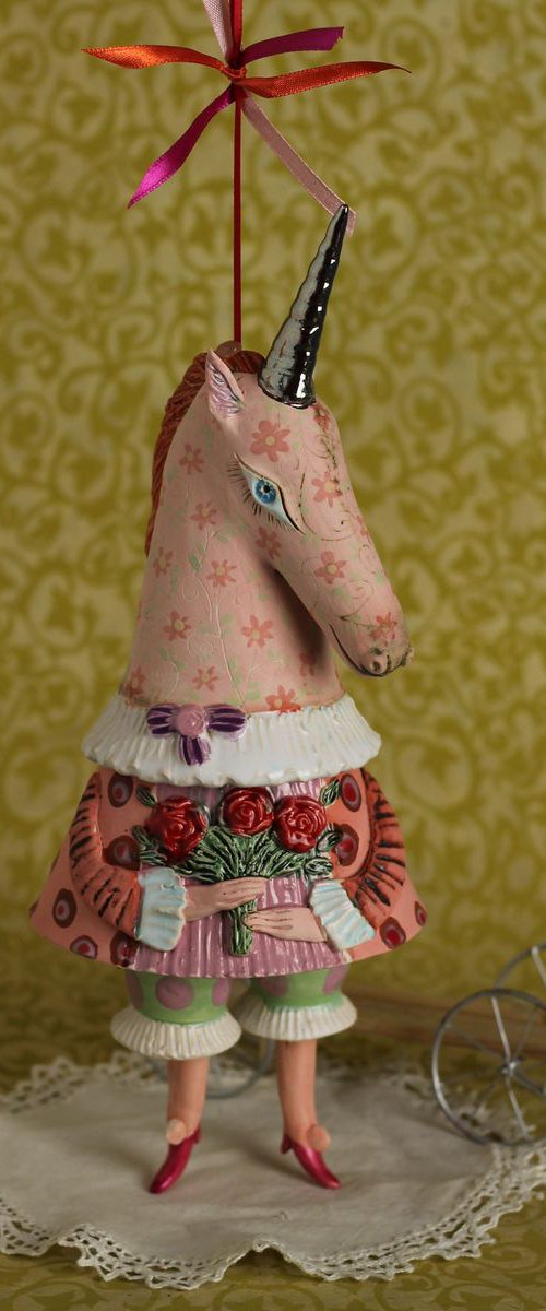 Happy Unicorn, SCULPTURED CERAMIC BELL DOLL 2017 by Elya Yalonetski