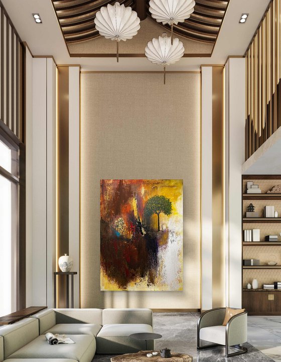 abstract sunset tree neutral