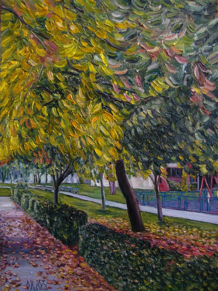 Photorealistic Landscape Oil Painting By Olga Knezevic, 12 X 16", A Day For Walk, Original Artwork