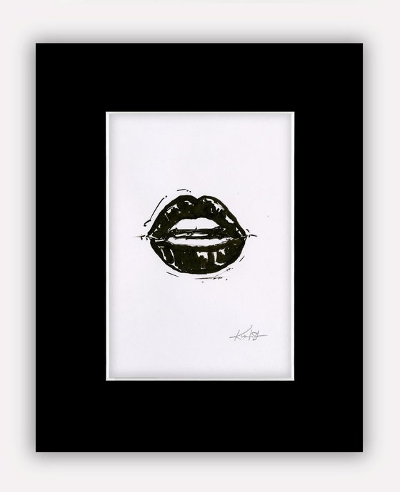 Sexy Lips 9 - Original Minimalist Ink Illustration by Kathy Morton Stanion