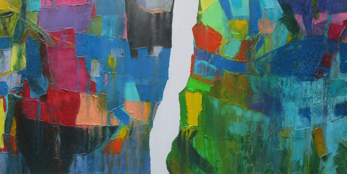 Organic Landscape Oil Painting By Abhishek Kumar, 52 X 26, Cliffs Of Hope 01, Original Artwork