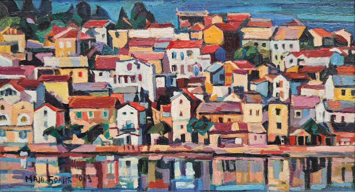 Cityscapes Oil Painting By Maja ?okic Mihajlovic, 12 X 8", Seascape, N, Original Artwork