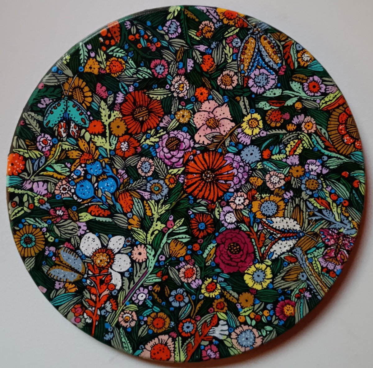 Naive Botanical Acrylic Painting By Tetiana Osadchuk, 12 X 12", Flowers, Original Artwork