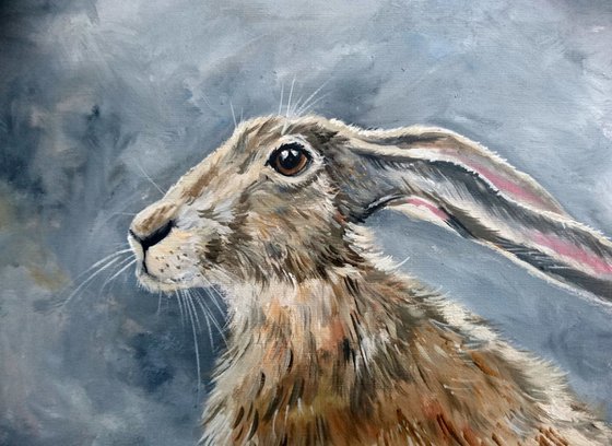 HARE original oil size 12 x 9 inches