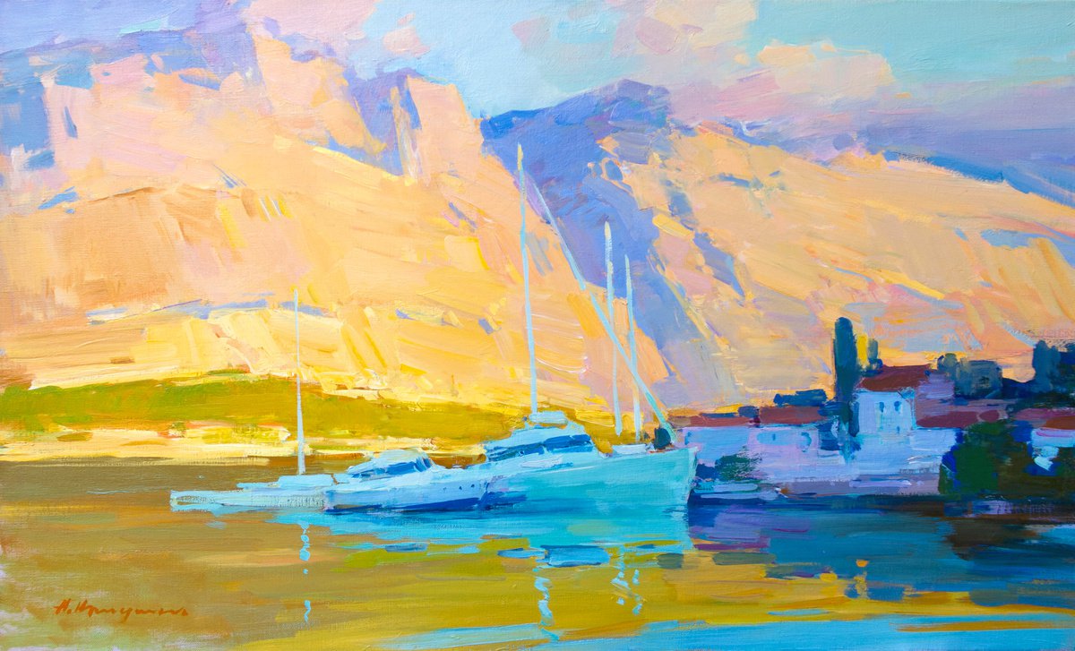 Evening In The Bay. Kotor By Aleksandr Kryushyn, 31 X 20, Artwork For Sale On Artfinder