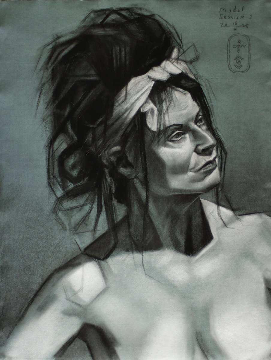 Impressionistic Portrait Pastel Drawing By Corne Akkers, 19 X 25, Model Session - 16-09-25 - 2, Original Artwork