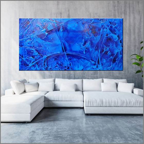 Sapphire Sugar 240cm x 120cm Blue Ink Textured Abstract Art