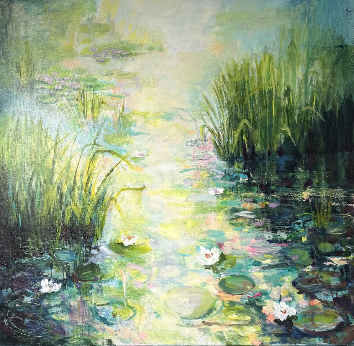 Reeds And Lilies 3 By Ayse Mcgowan, 28 X 28, Artwork For Sale On Artfinder