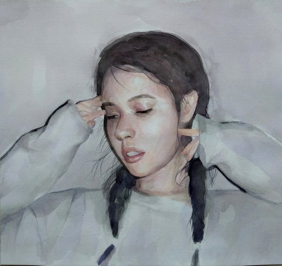 Watercolor portrait - Irina(29x32cm, watercolor, paper)