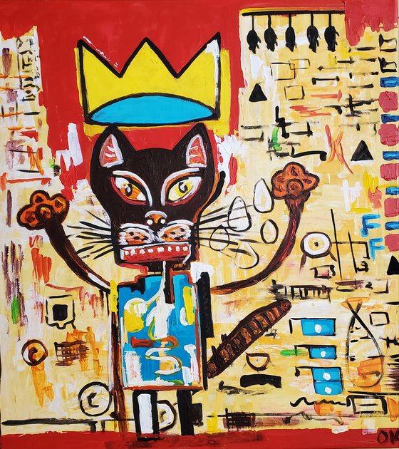 Cat version of painting by Jean-Michel Basquiat "GRILLO" (1984)