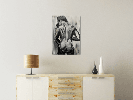 Fishman, original nude man painting, erotic art, gift idea, bedroom art
