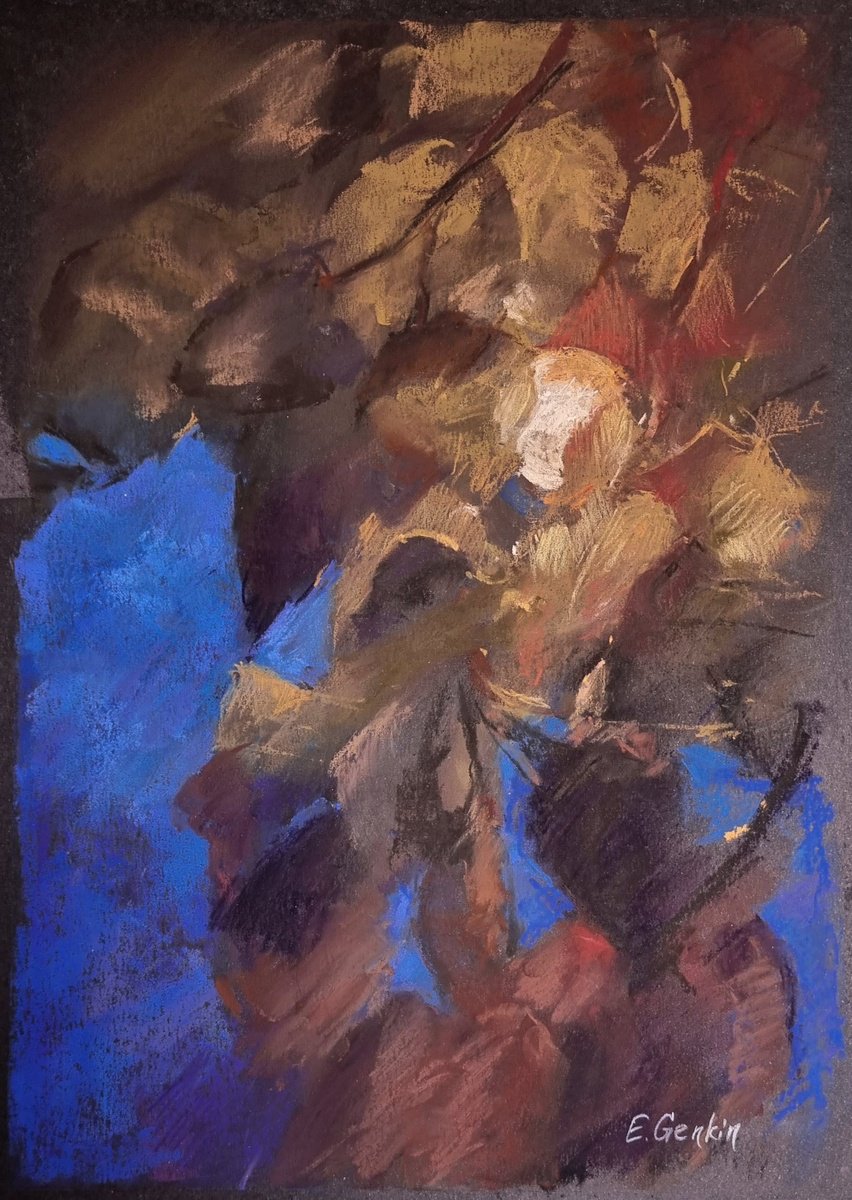 Impressionistic Landscape Pastel Drawing By Elena Genkin, 7 X 11, Evening Lights. Fireflies, Original Artwork