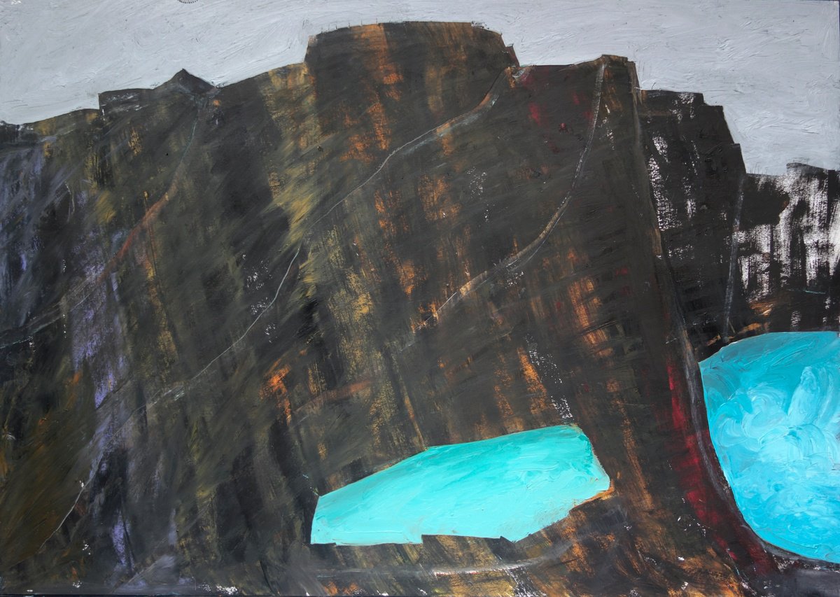 Abstract Cityscapes Oil Painting By Elizabeth Anne Fox, 33 X 24, Blue Pool 3, Original Artwork