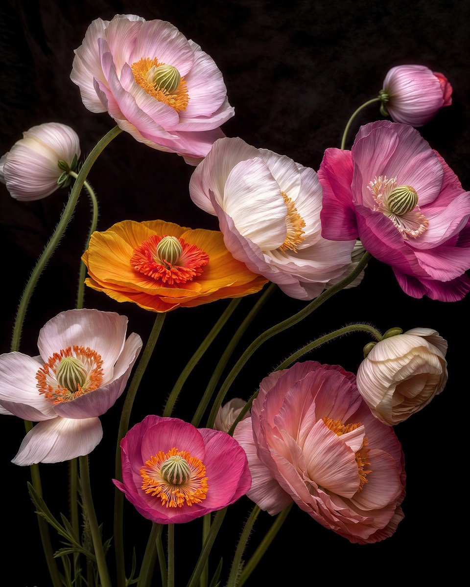 Photorealistic Botanical Photograph By Michael Filonow, 26 X 32", Poppies 35, Original Artwork