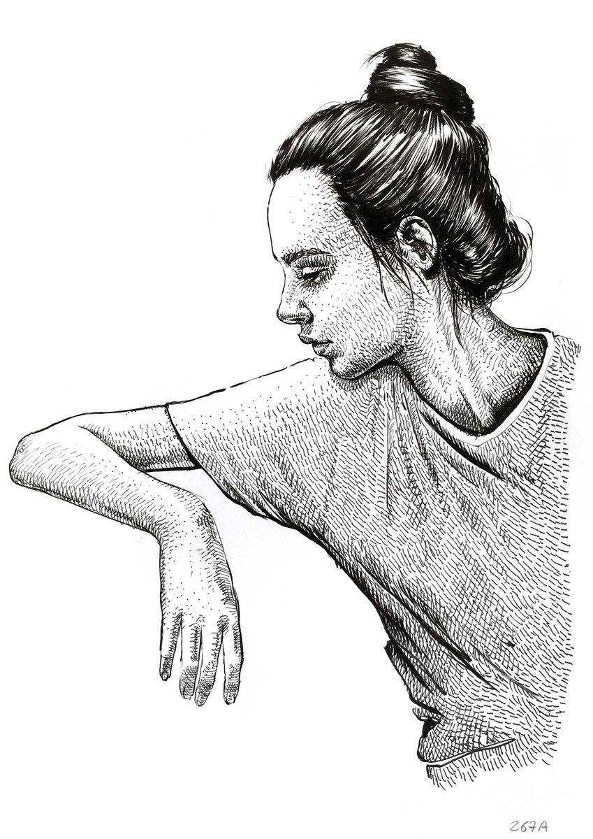 Portrait Ink Drawing By Dario Moschetta, 8 X 11, Portrait 267A.2020, Original Artwork