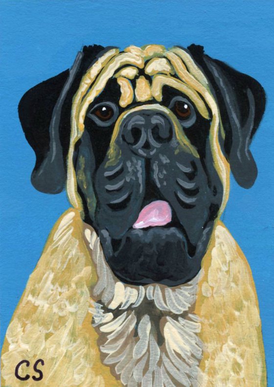 ACEO ATC Original Miniature Painting Mastiff Pet Dog Art-Carla Smale