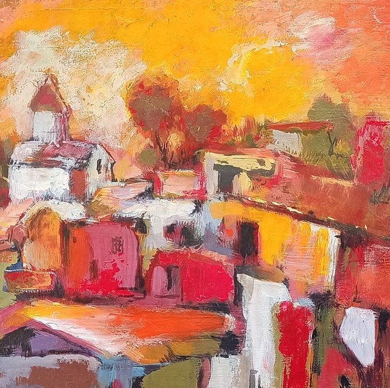 Autumn in the village (30x40cm, oil painting, ready to hang)