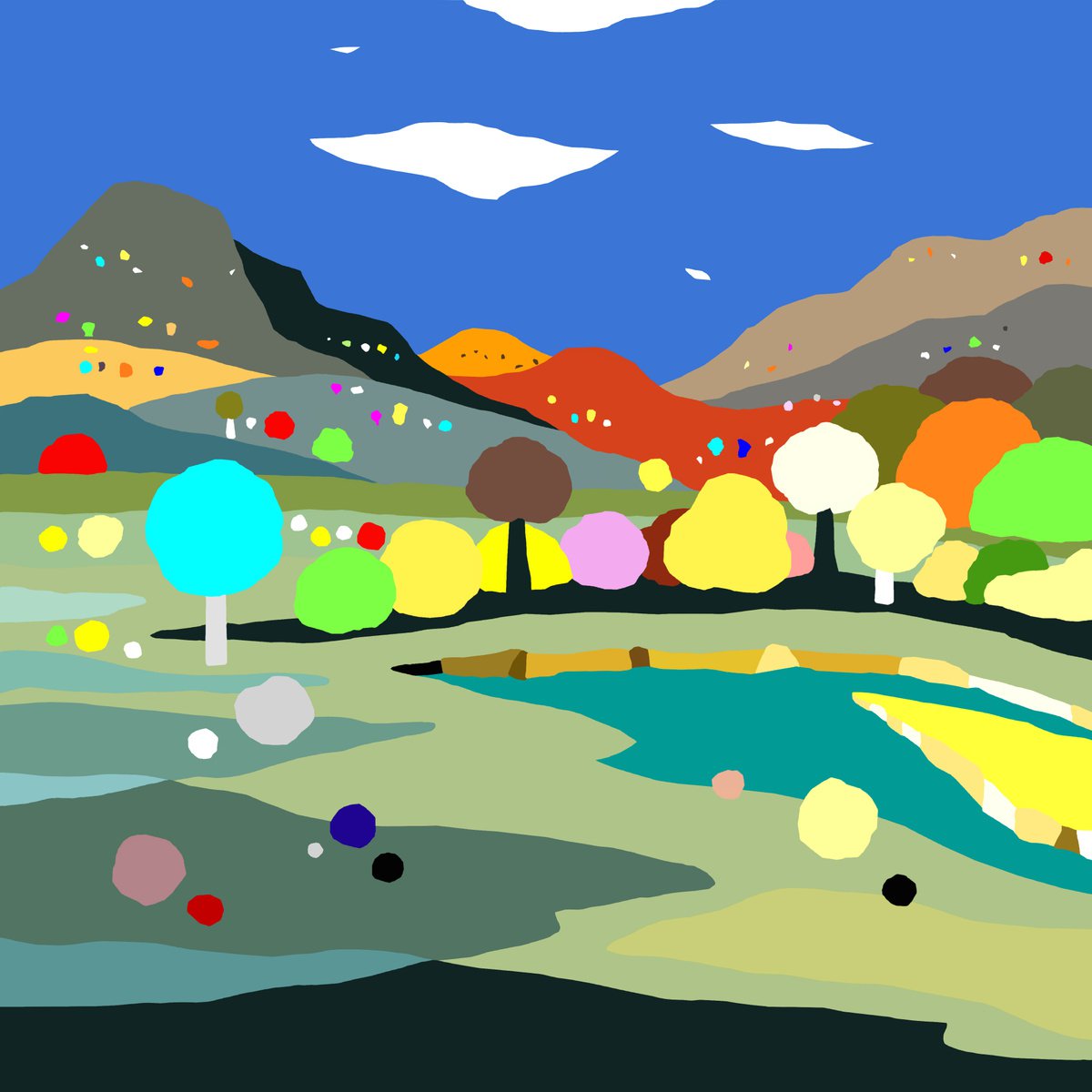 Landscape with river (Paisaje con rio) (pop art, landscape) by Alejos
