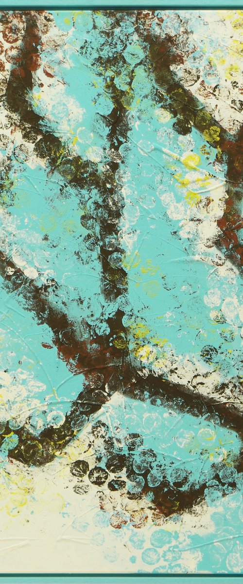 Incl. blue frame - Semi Abstract Painting - This is not a Tree - 37.4x37.4" - Ronald Hunter 25J by Ronald Hunter