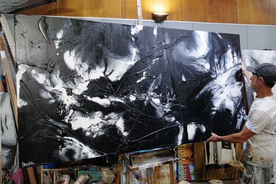 Raw Black Ice 240cm x 120cm Textured Abstract Art