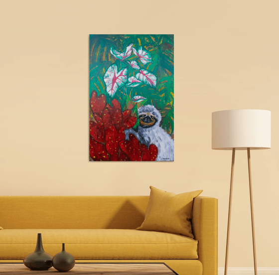 Loving You Slowly (Sloth), Original painting, Ready to hang by WanidaEm